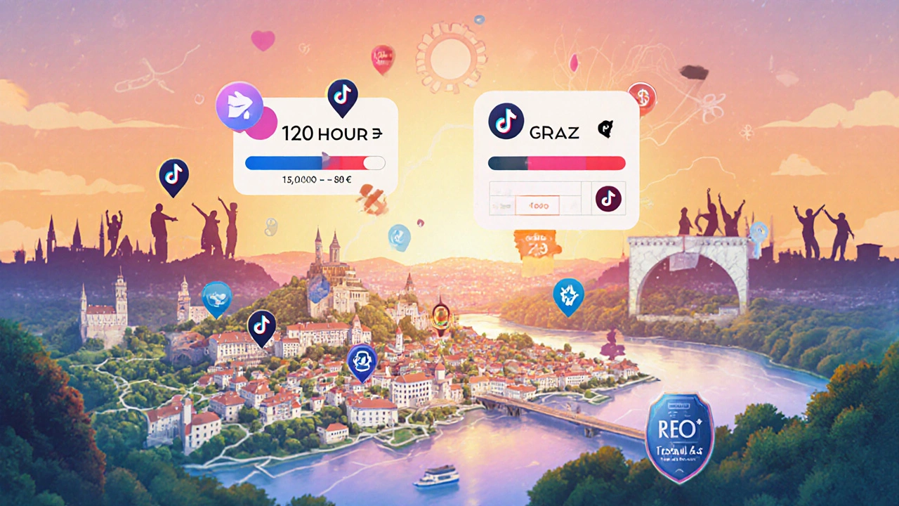 Illustration einer 3‑Monats‑Kampagne für Tourismus in Graz mit Rechnungs‑ und ROI‑Grafiken.