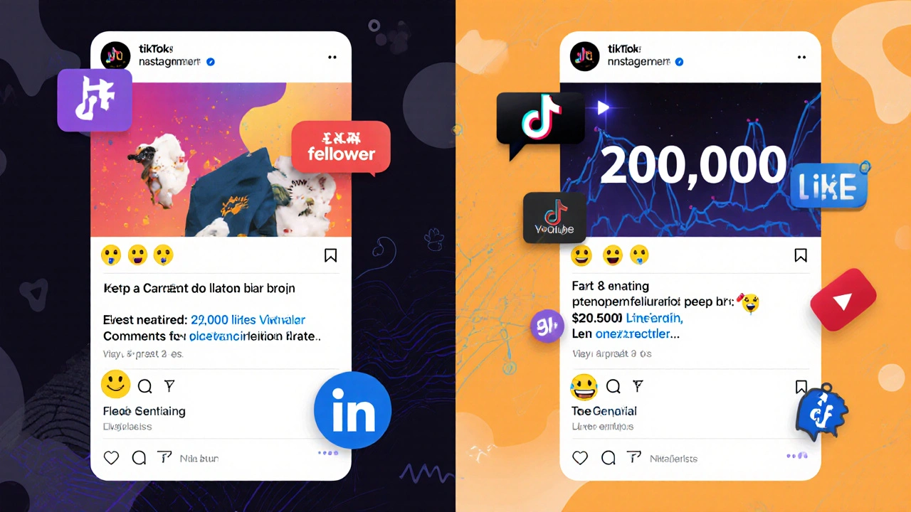 Vergleich echter und gefälschter Engagement-Raten auf Social-Media-Posts.