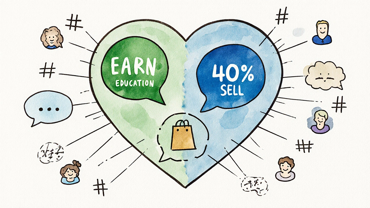 Ein Herz aus Social-Media-Icons, das Lernen, Interaktion und Verkauf in einem ausgewogenen Verhältnis zeigt.