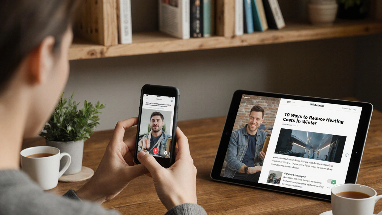 Person filmt ein Video im heimischen Homeoffice mit natürlichem Licht.