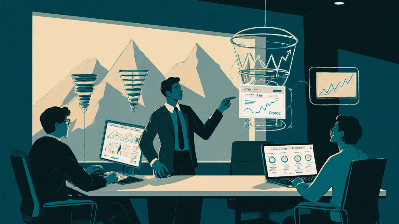 Team in einem modernen Büro, das Facebook-Ads-Daten analysiert und Conversion-Raten verbessert.