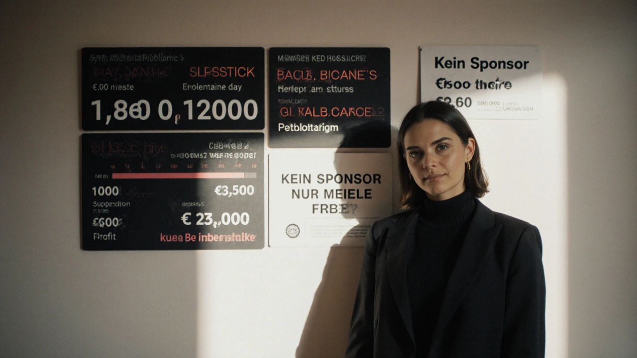 Unternehmer mit Verkaufszahlen und Gewinnnachweis vor einer Erfolgswand.