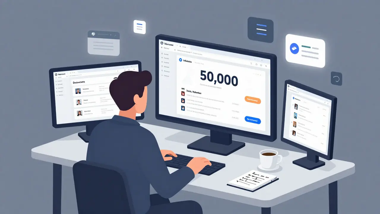 Markus Weber arbeitet an seinem Tech-Blog mit Newsletter-Statistiken und Tool-Vergleichen.