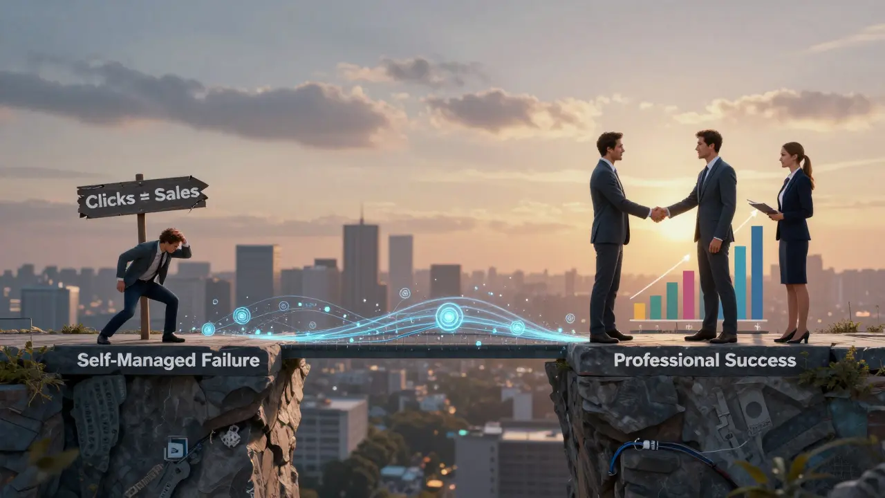 Eine Brücke aus Datenströmen verbindet gescheiterte Werbung mit erfolgreichem Umsatz.