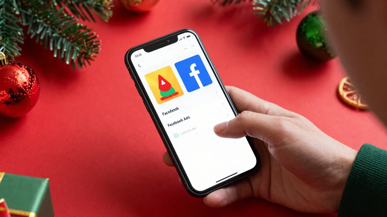 Person optimiert Facebook Ads während Weihnachtszeit mit A/B-Test auf Mobilgerät