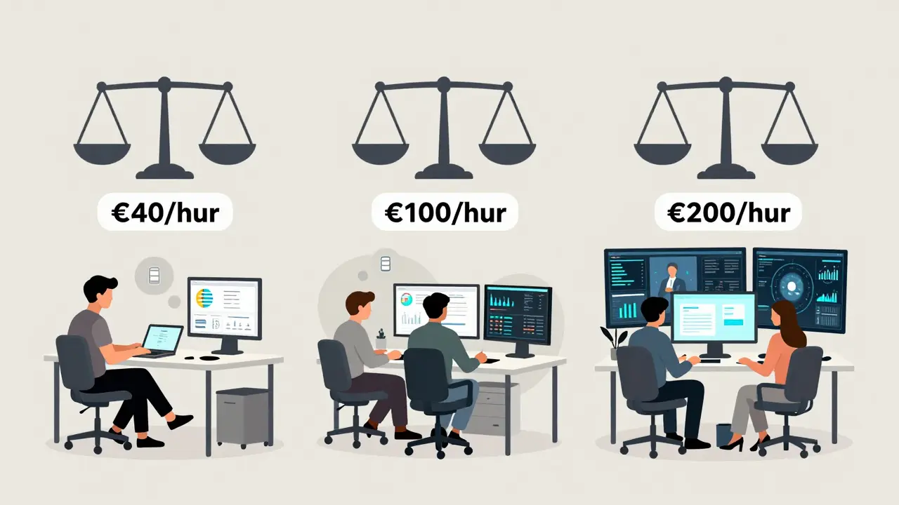 Three contrasting work setups representing freelance, mid-sized agency, and premium agency Facebook Ads services.