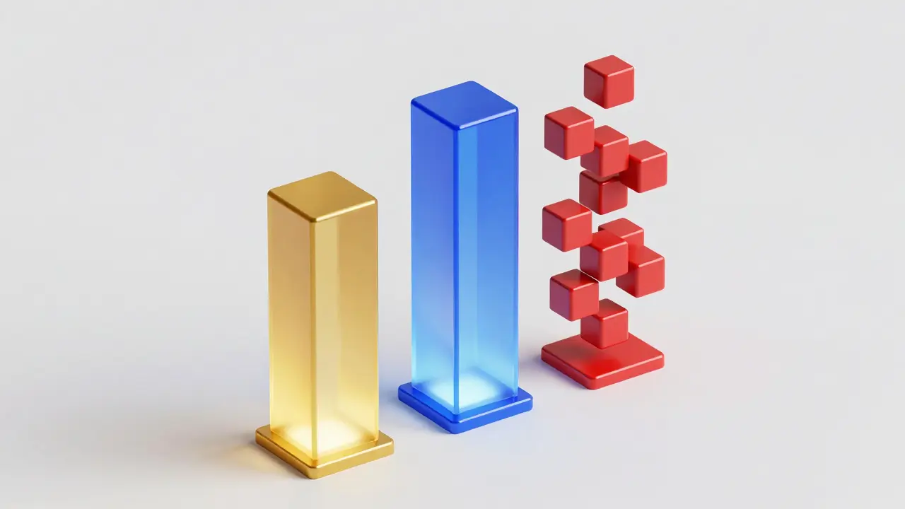 Drei leuchtende Säulen symbolisieren verschiedene Preismodelle