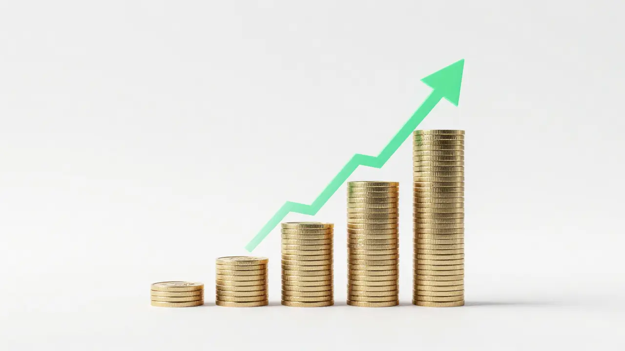 Symbolisches Wachstum von Investition zu Profit in 3D.