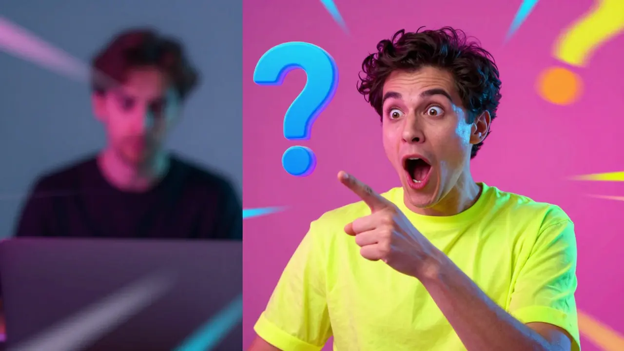 Eine dynamische Darstellung des Hook-Konzepts mit einem überraschten Gesicht und einem leuchtenden Fragezeichen.